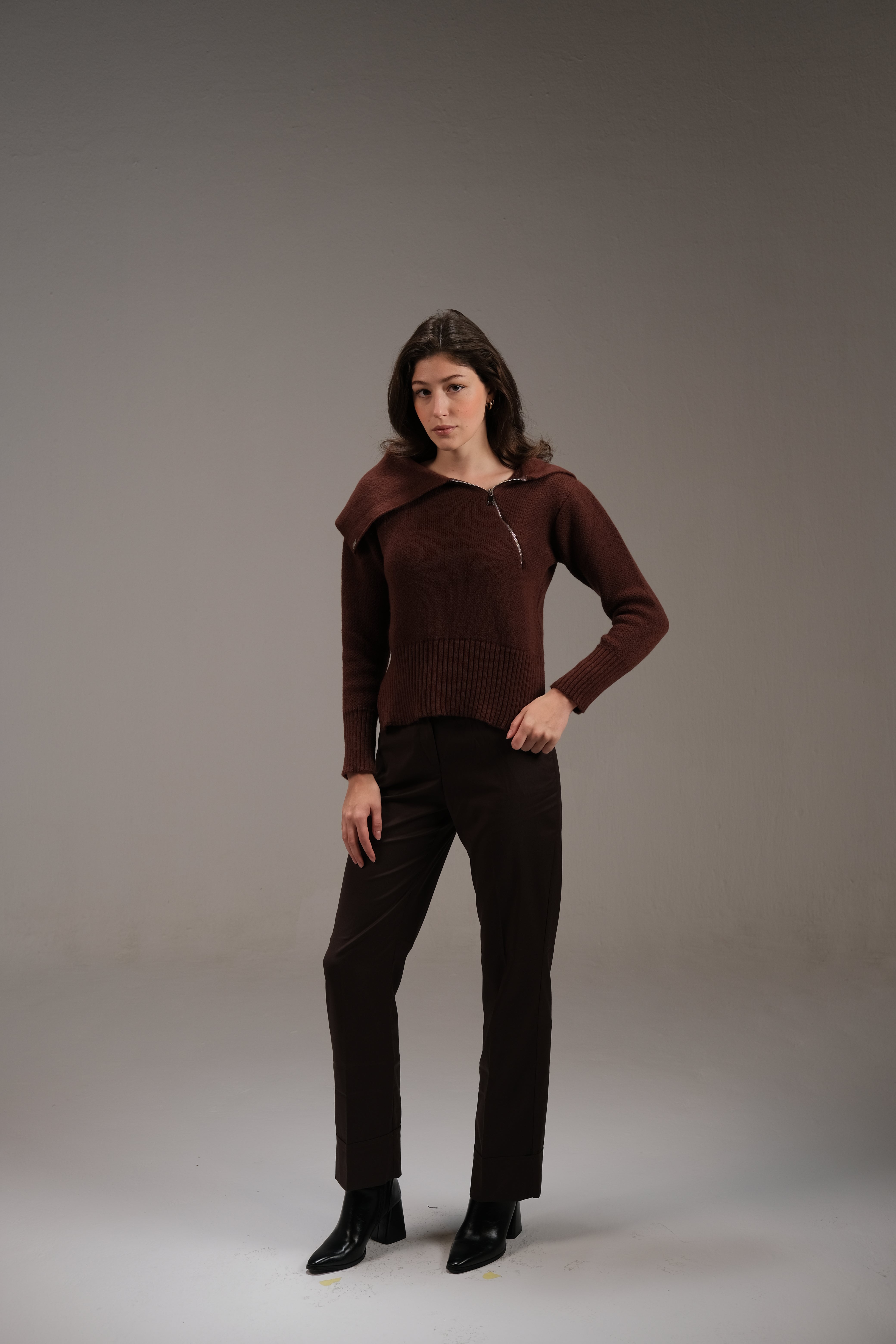 Knitted Cotton Top in Brown