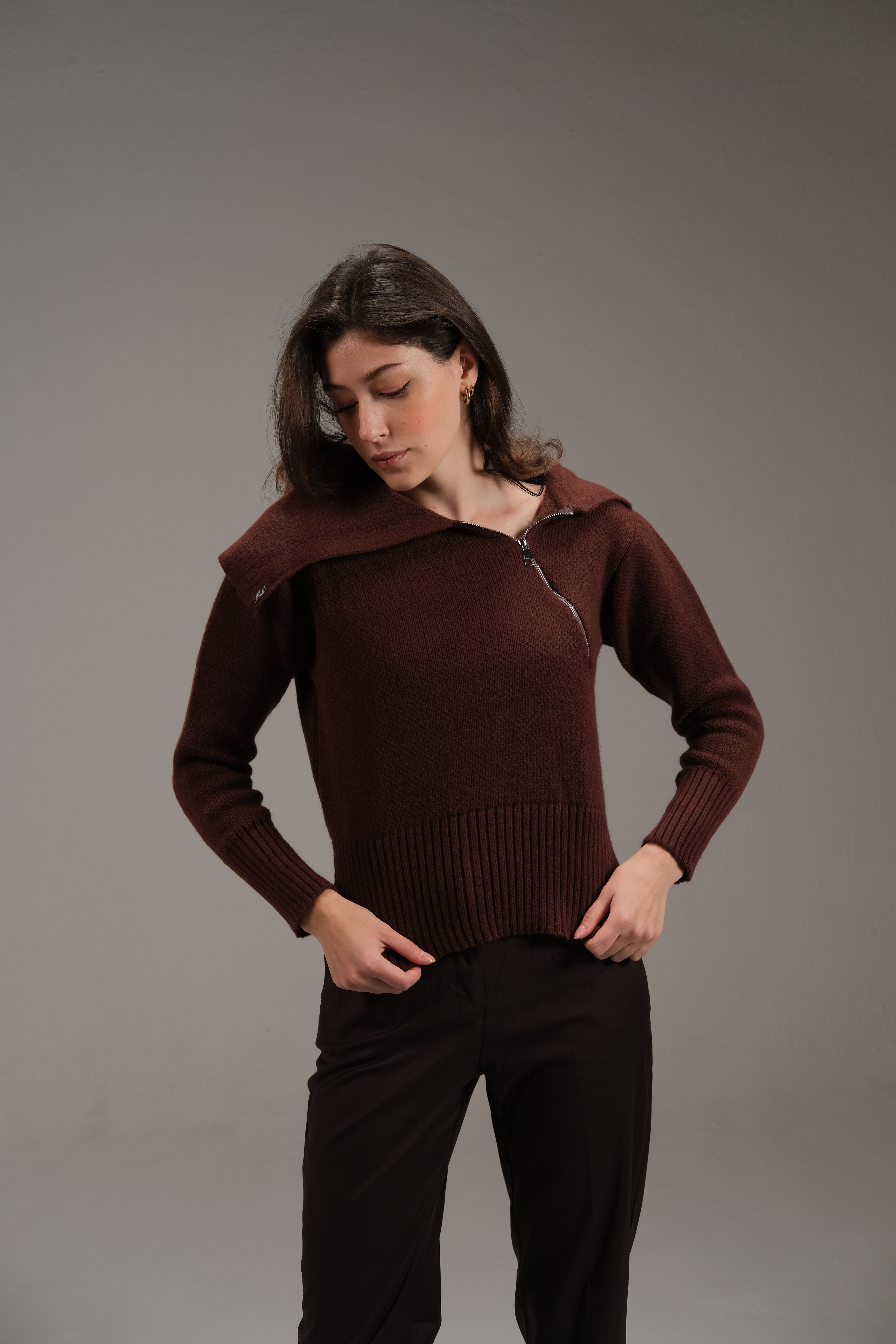 Knitted Cotton Top in Brown