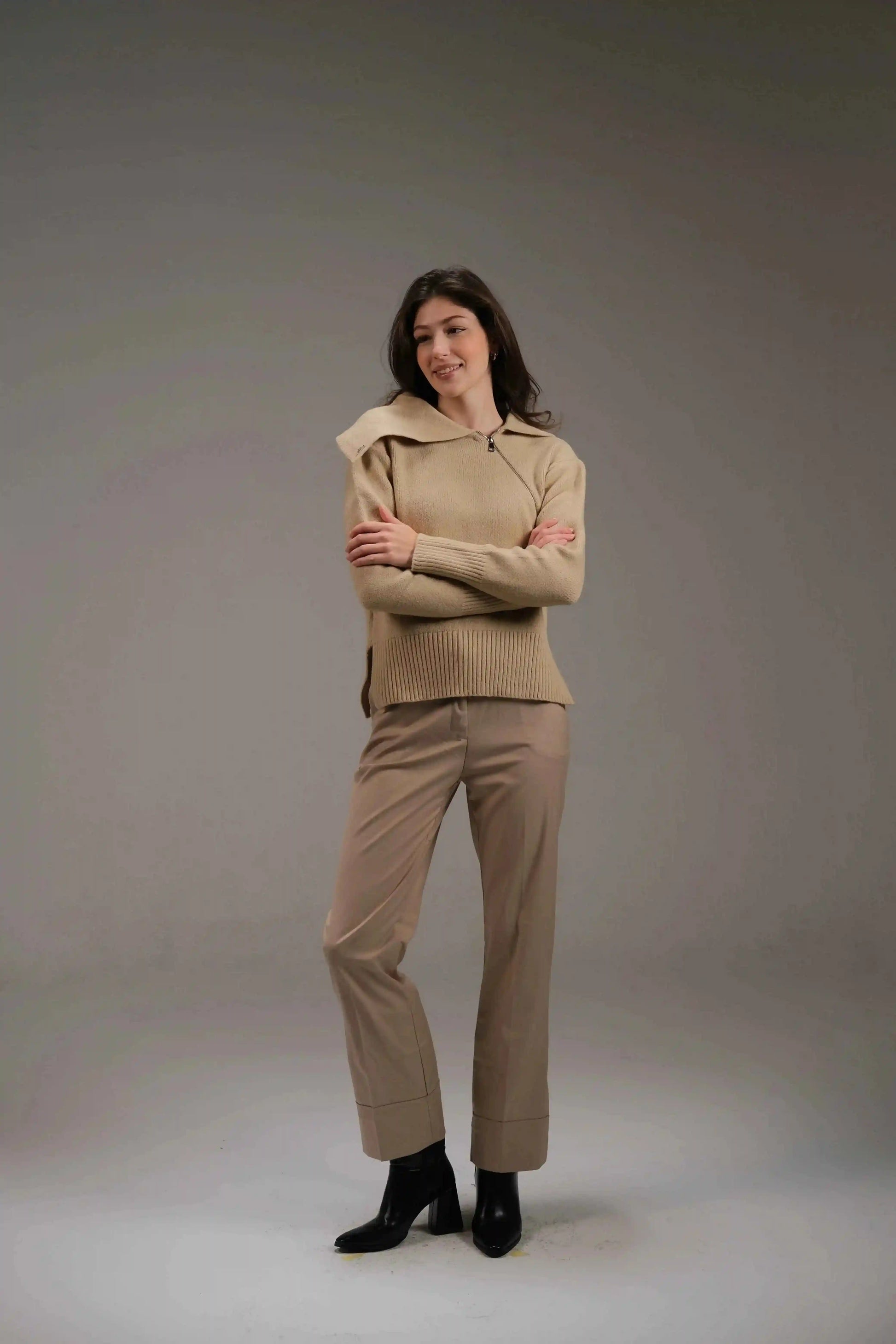 Knitted Cotton Top in Beige - A&Suz