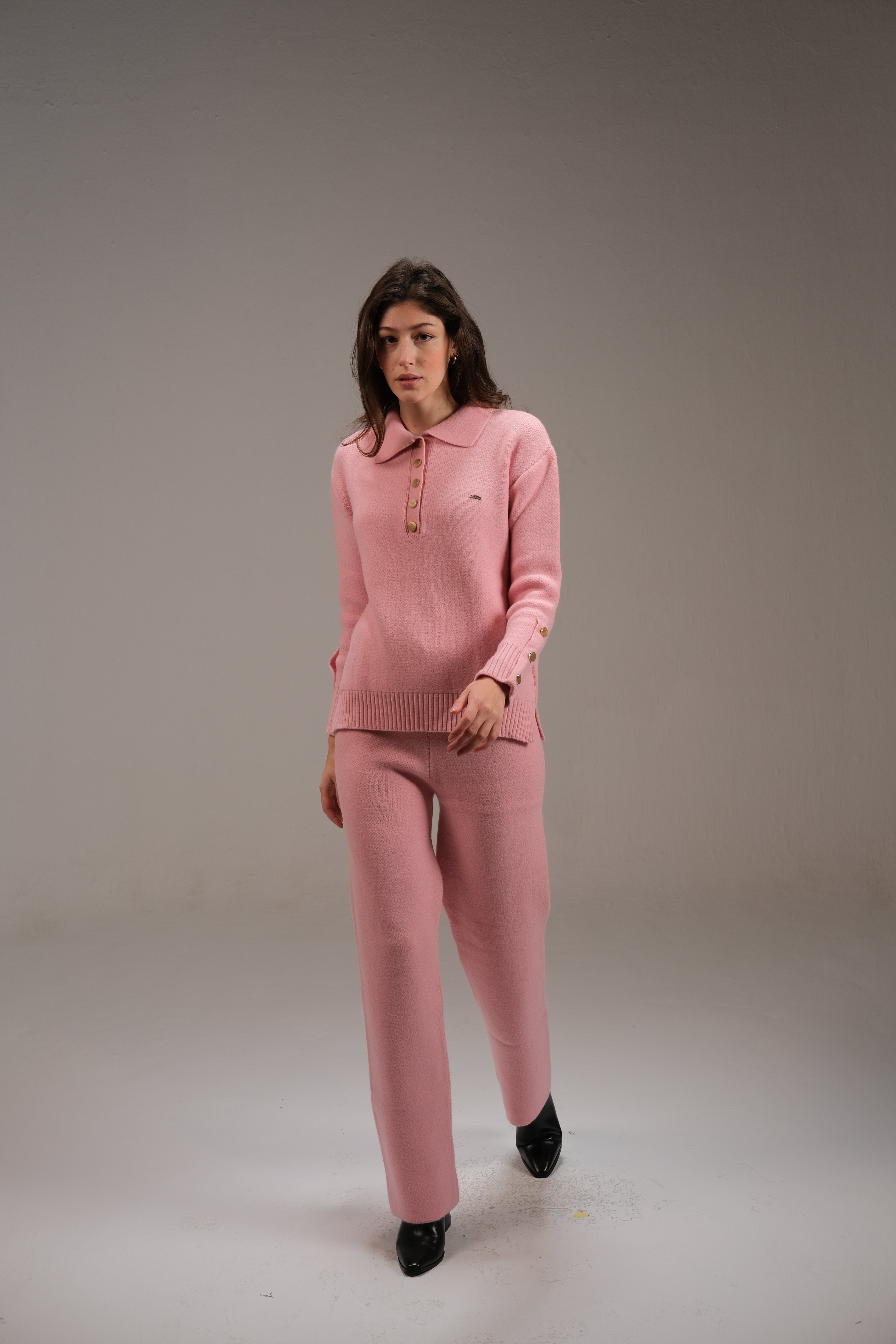 Knitted Cotton Trousers in Pink