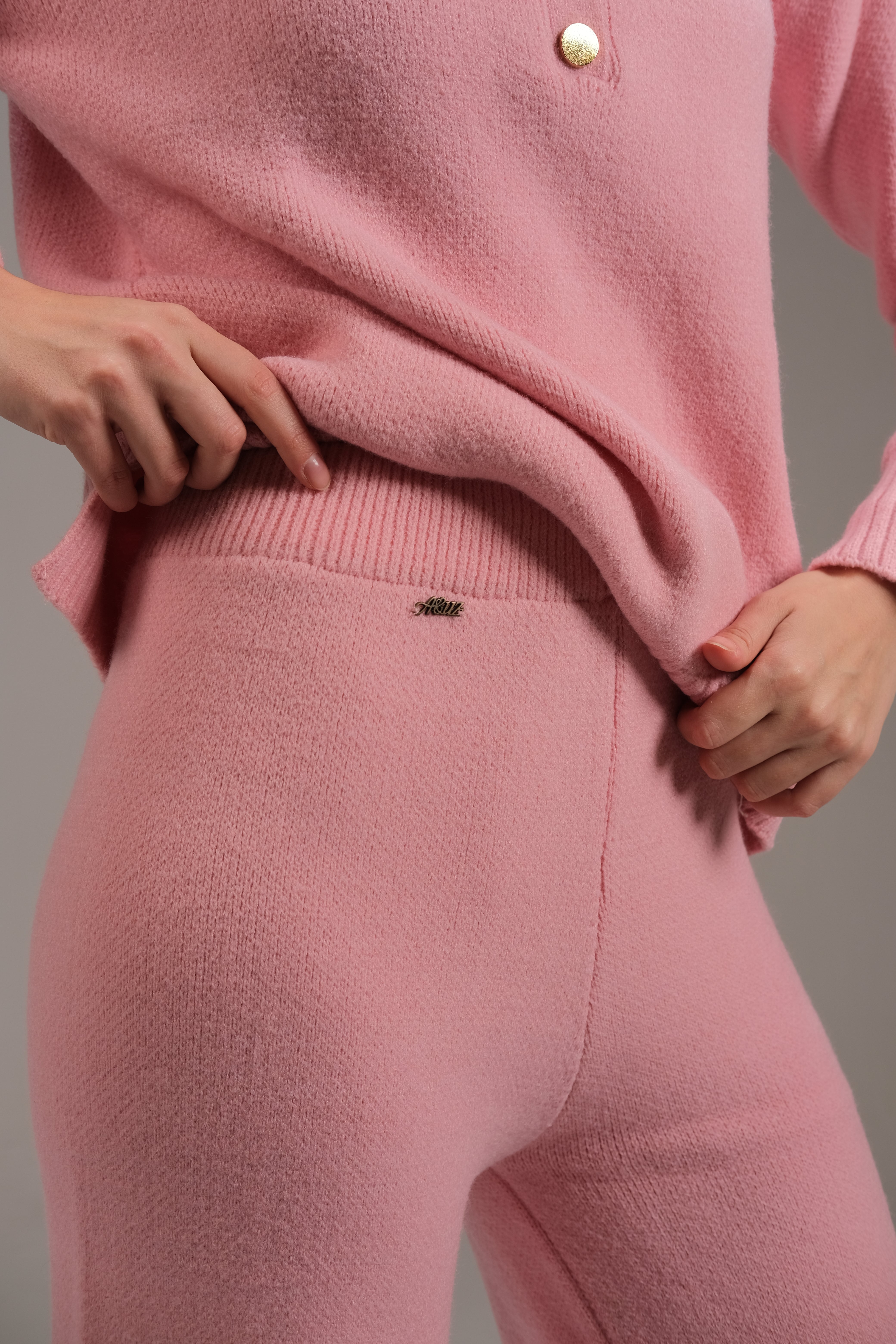 Knitted Cotton Trousers in Pink