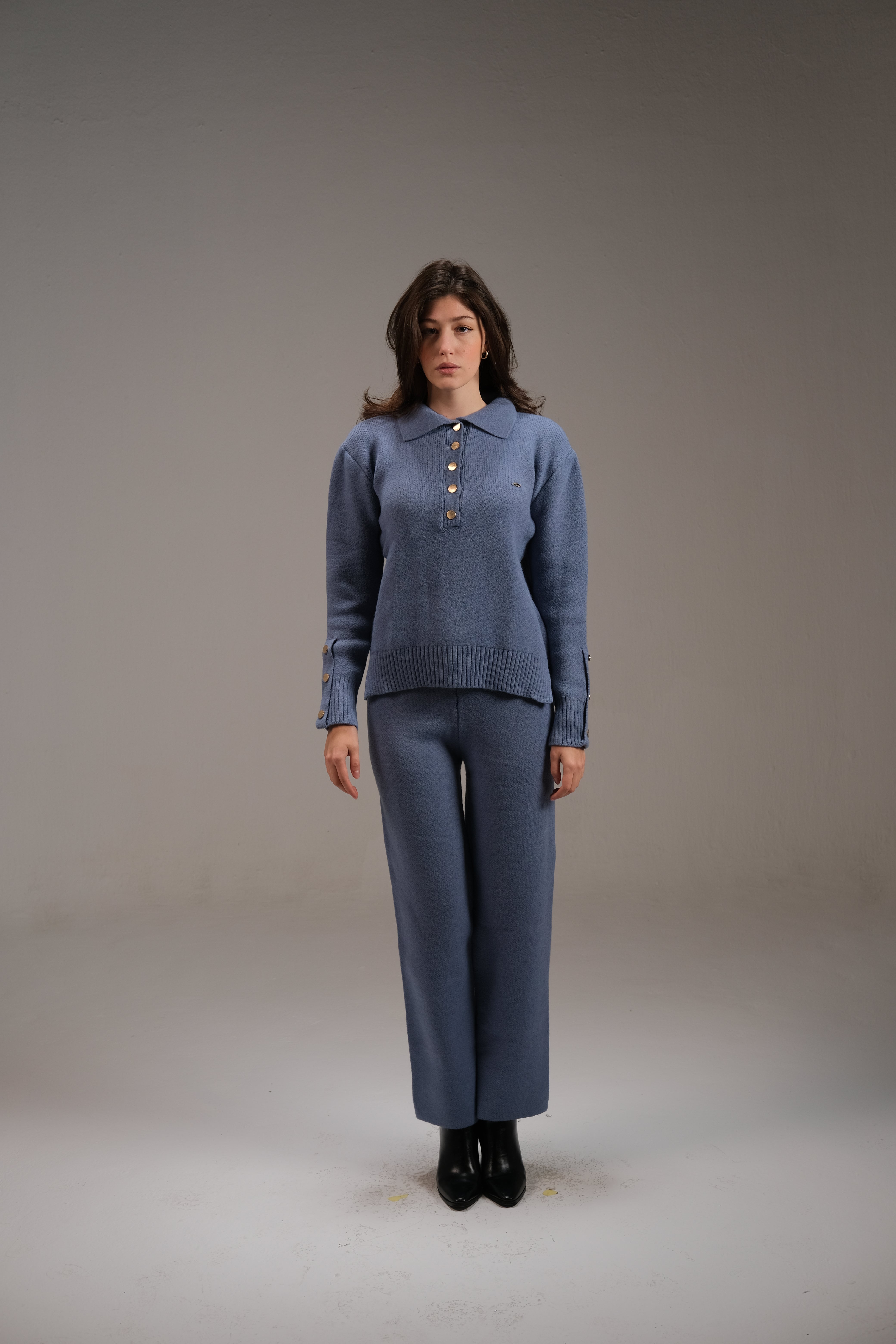 Knitted Cotton Trousers in Blue