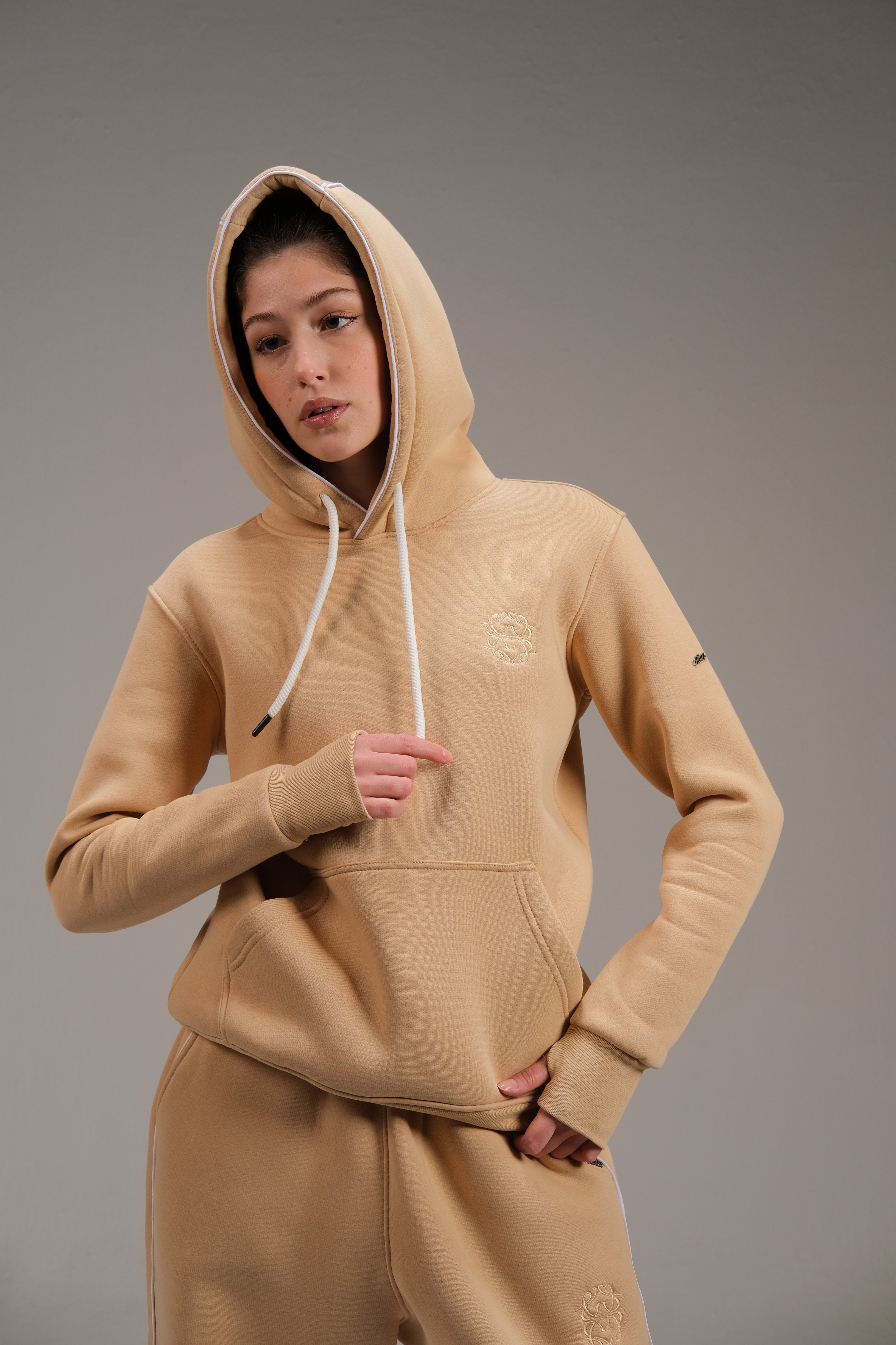 Melton Hoodie in Beige