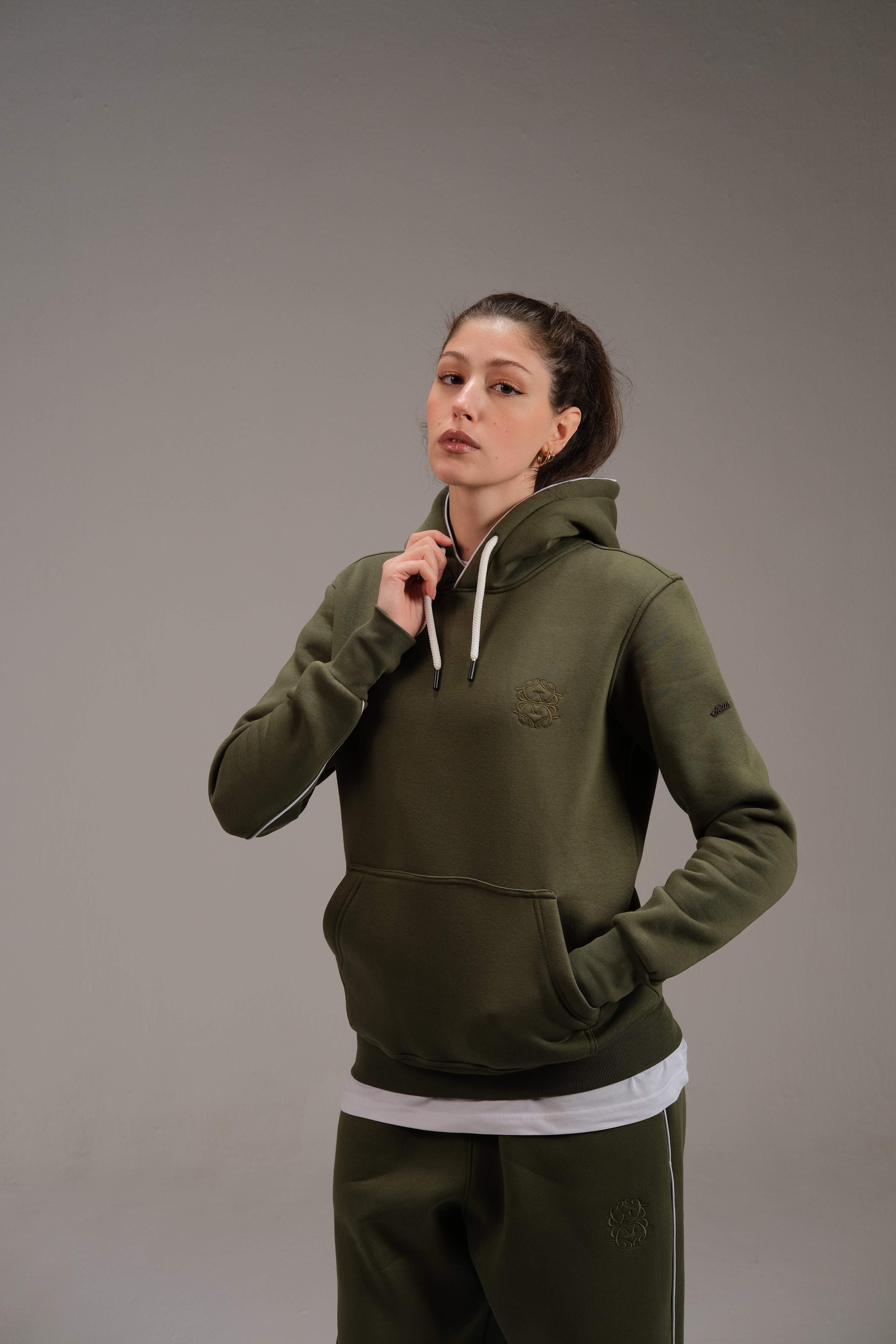 Melton Hoodie in Olive Green