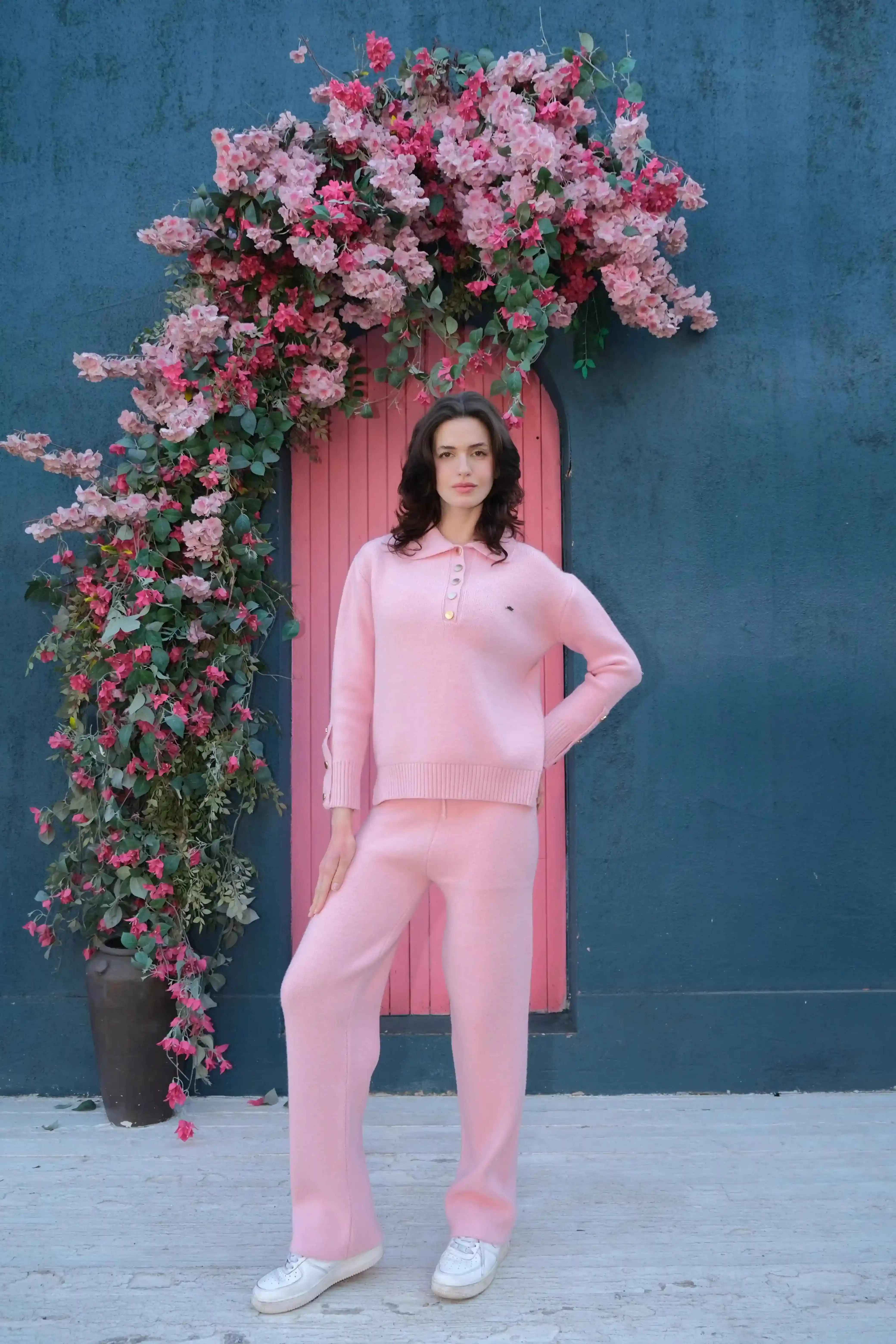Knitted Cotton Trousers in Pink - A&Suz