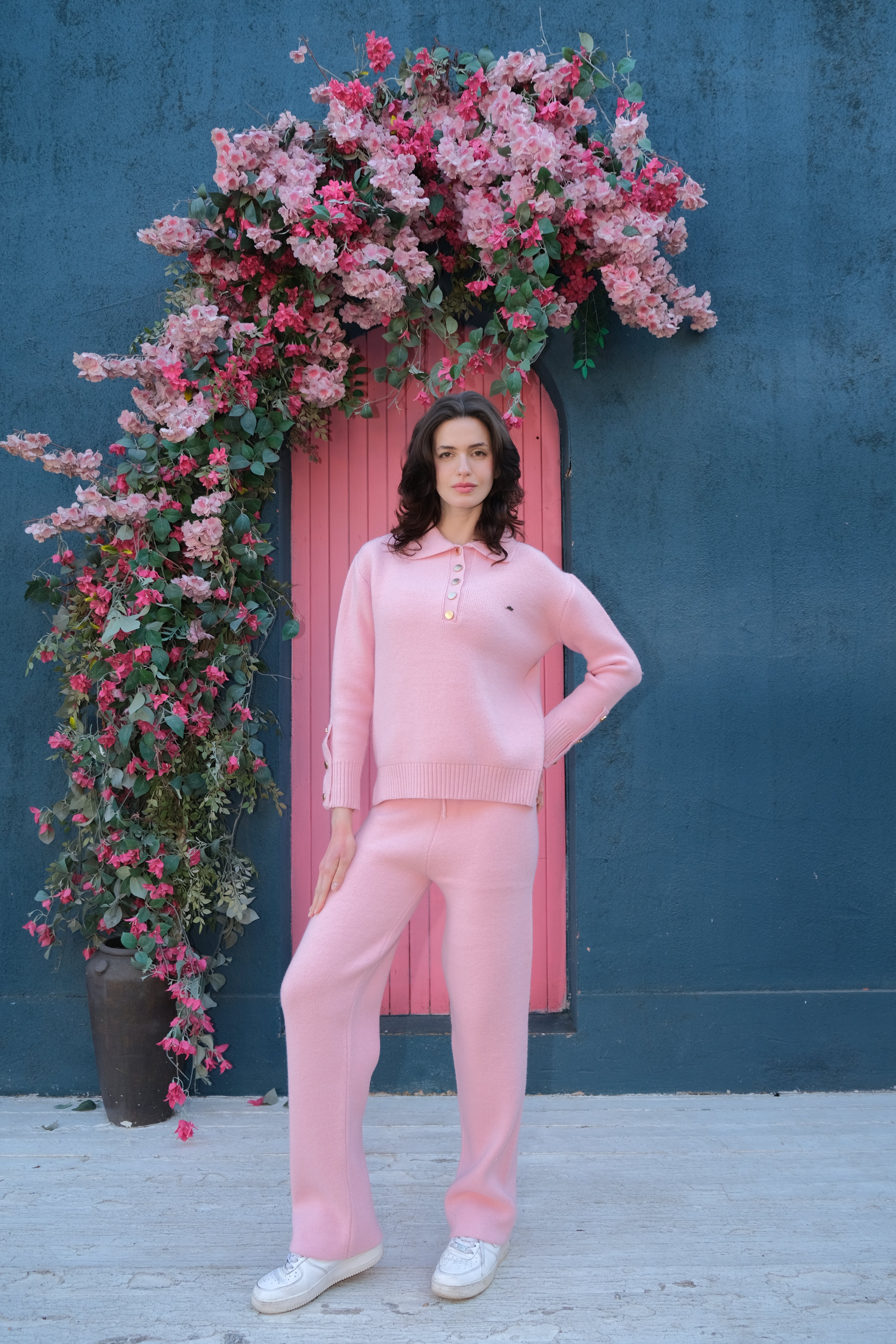 Knitted Cotton Trousers in Pink