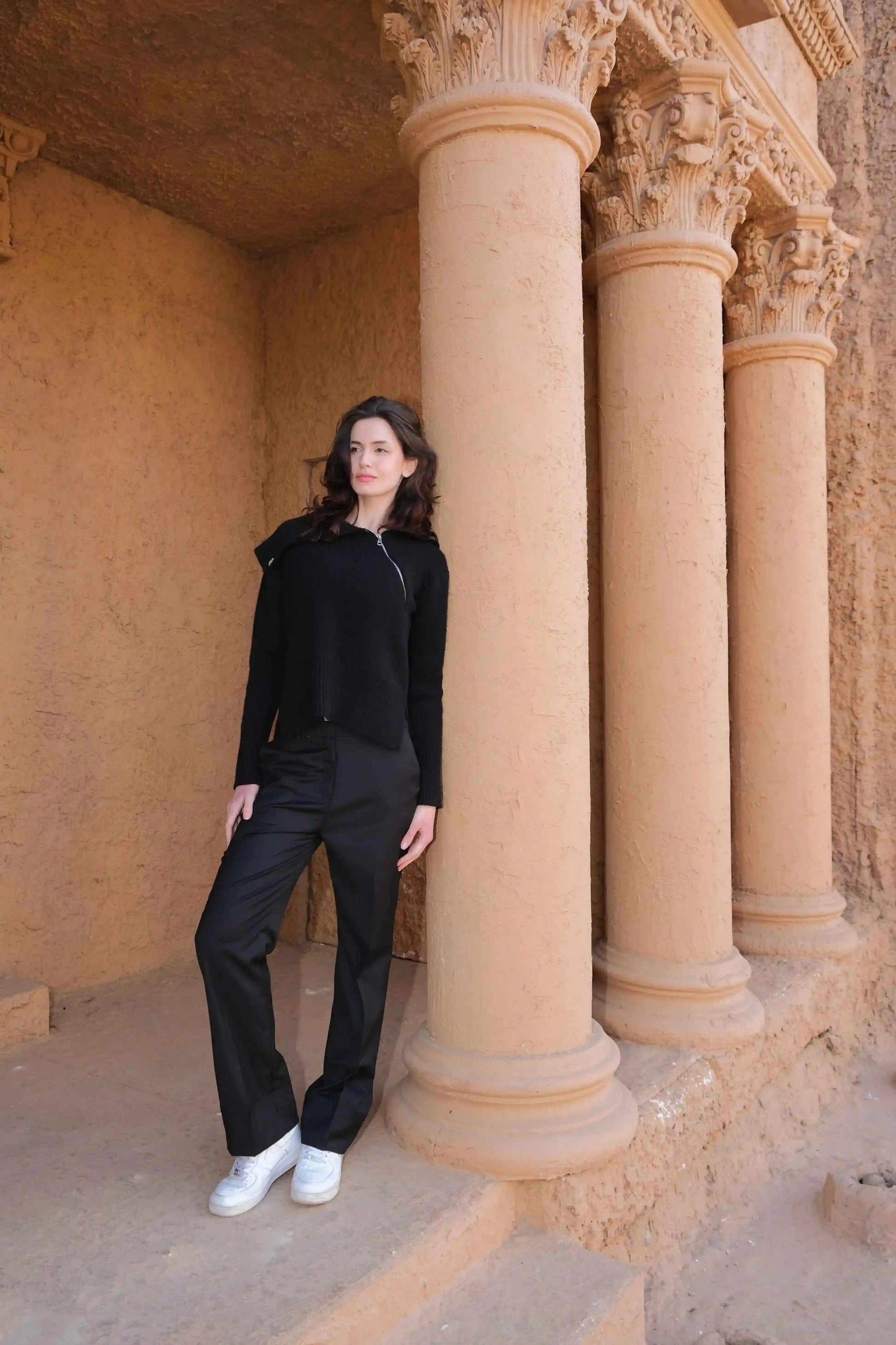 Knitted Cotton Top in Black - A&Suz
