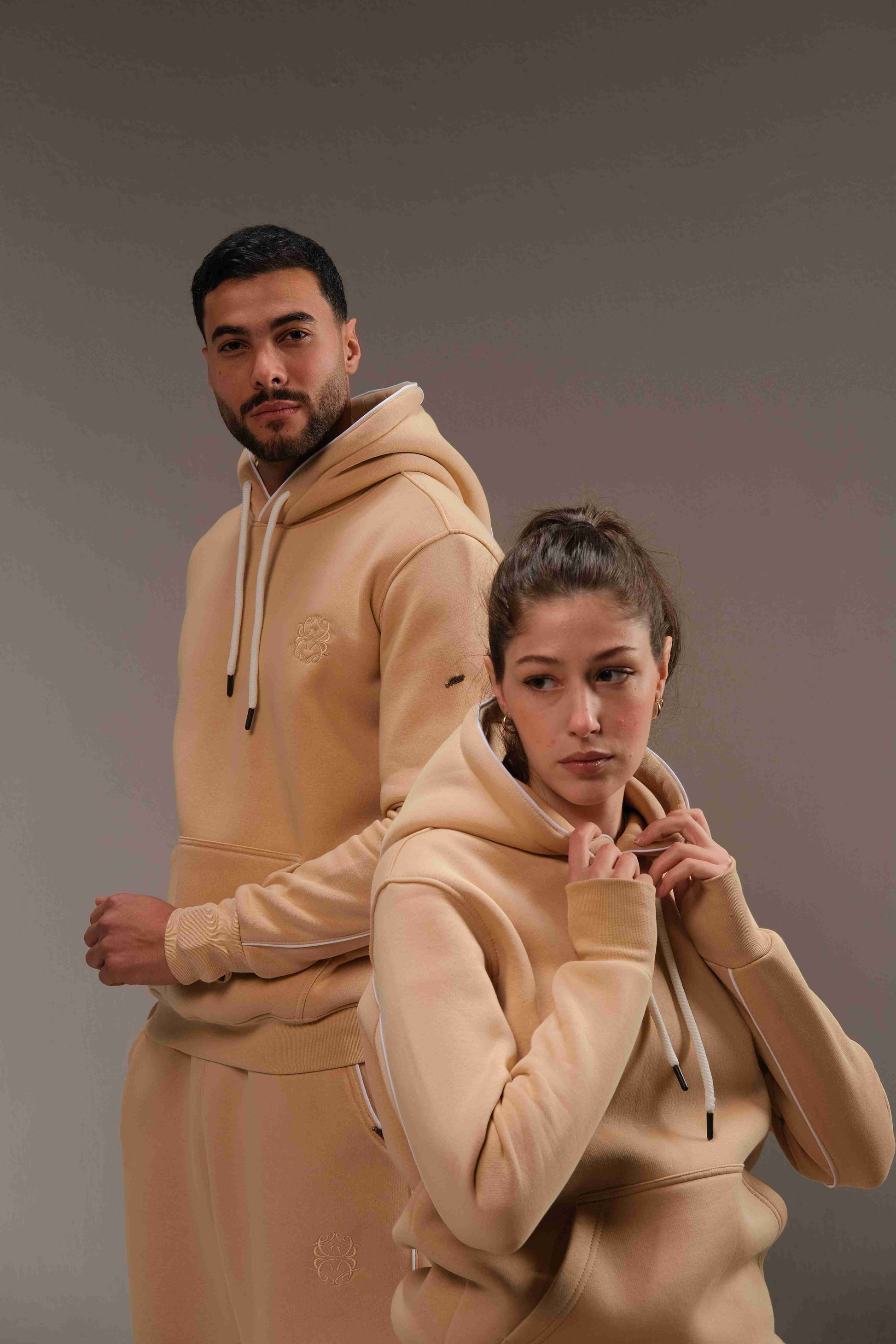 Luxurious pure cotton Melton Hoodie in Beige - A&Suz