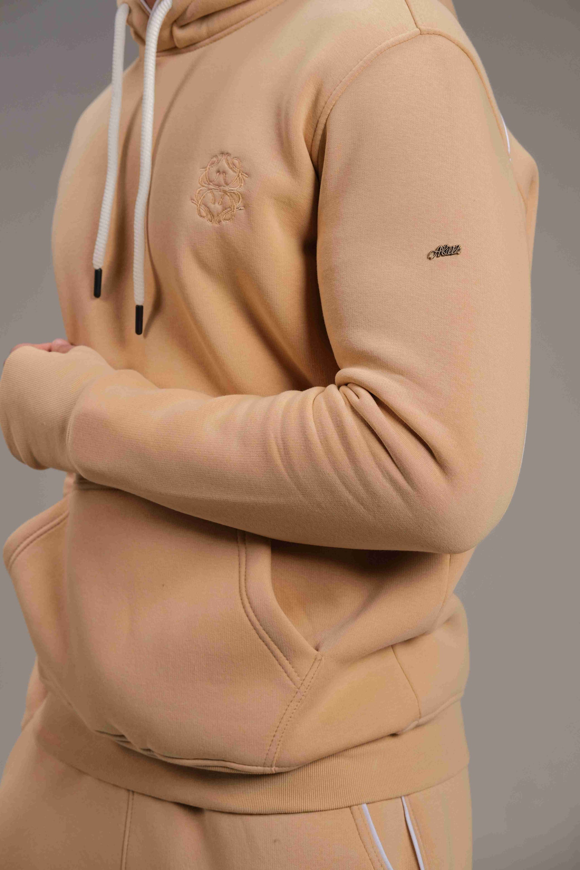 Luxurious pure cotton Melton Hoodie in Beige - A&Suz