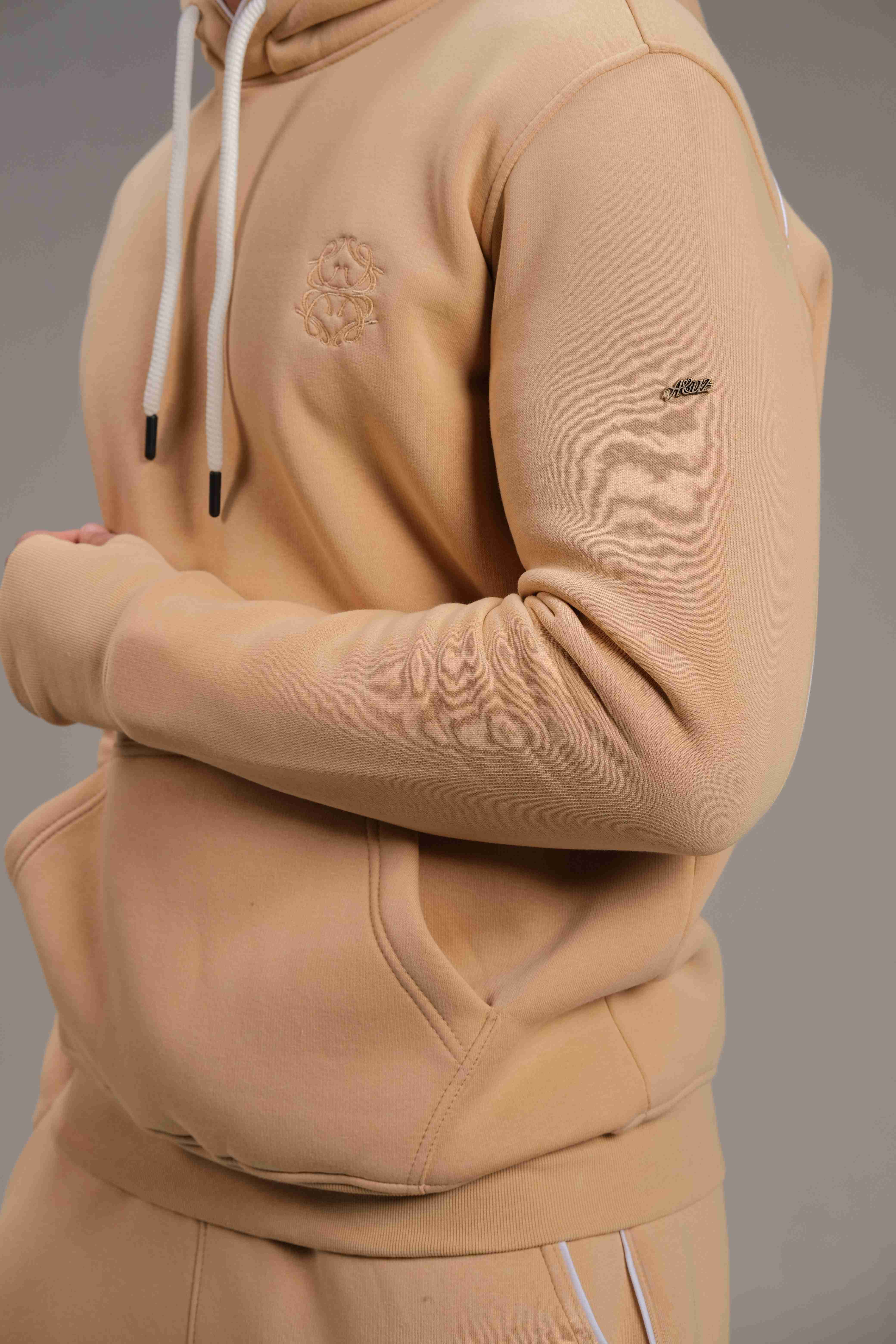 Luxurious pure cotton Melton Hoodie in Beige - A&Suz