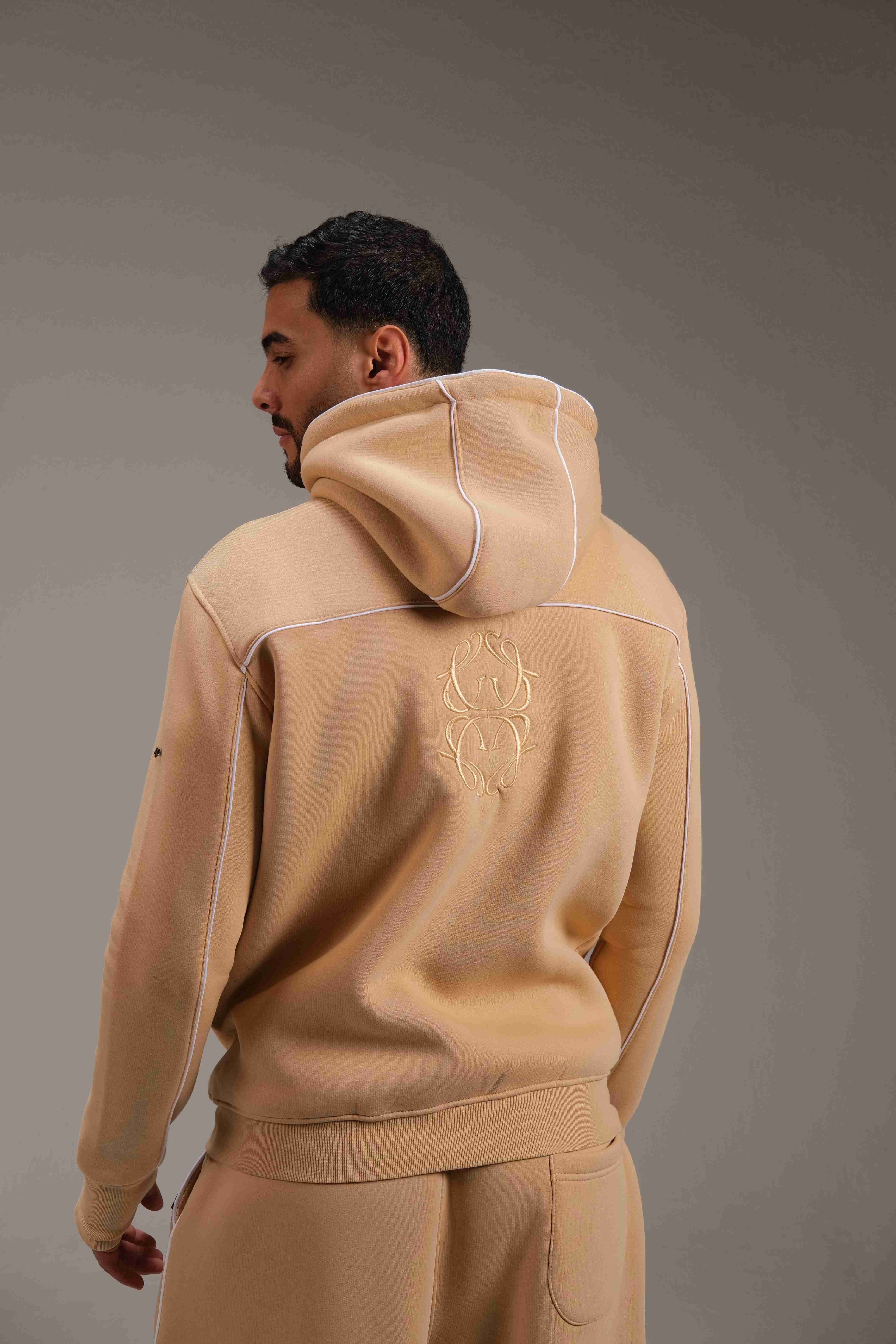 Luxurious pure cotton Melton Hoodie in Beige - A&Suz